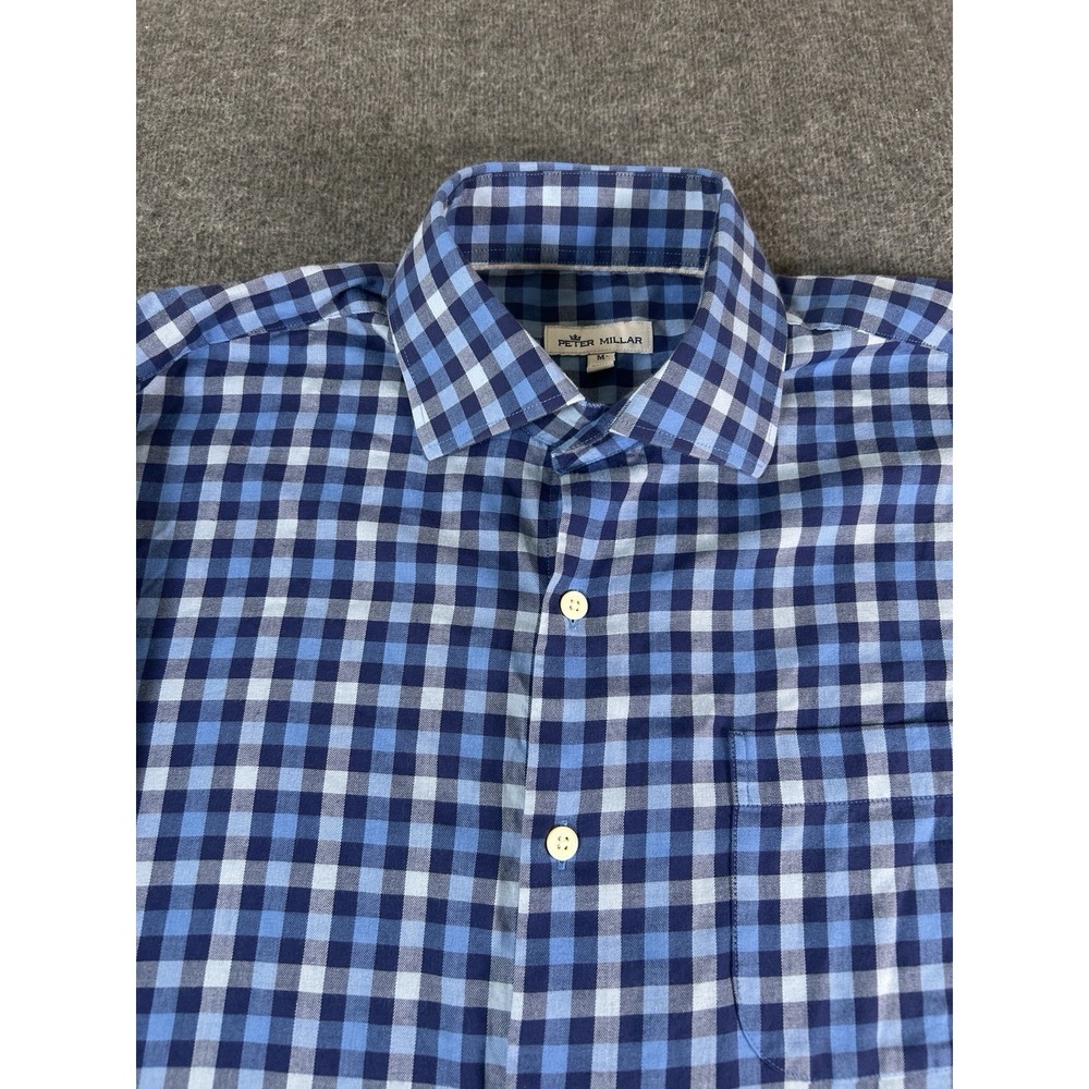Peter Millar Shirt Medium Blue Plaid Long Sleeve Button Up Cotton‎